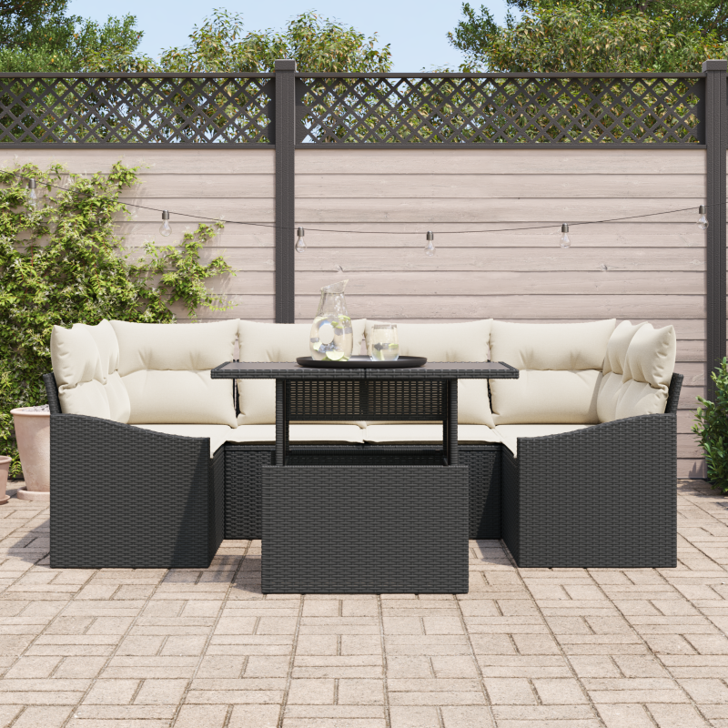 5-teiliges Garten Sofa Set mit Kissen Braunes Poly Rattan