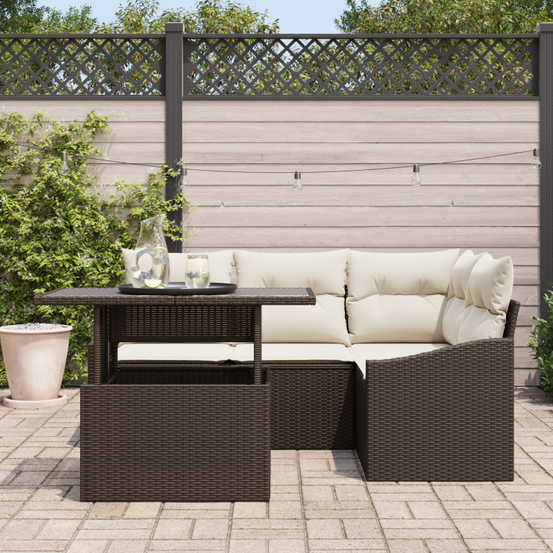 7-teilige Garten Sofa Set mit Kissen Braun Poly Rattan