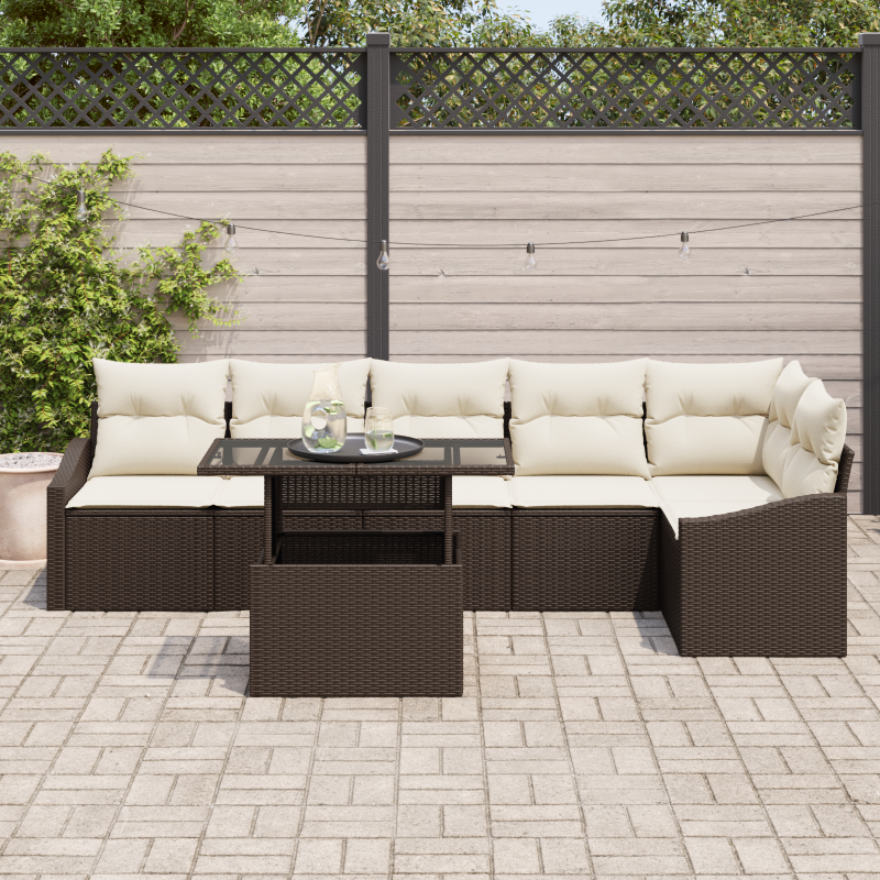 9-teiliges Garten-Sofa Set mit Kissen Braun Poly-Rattan