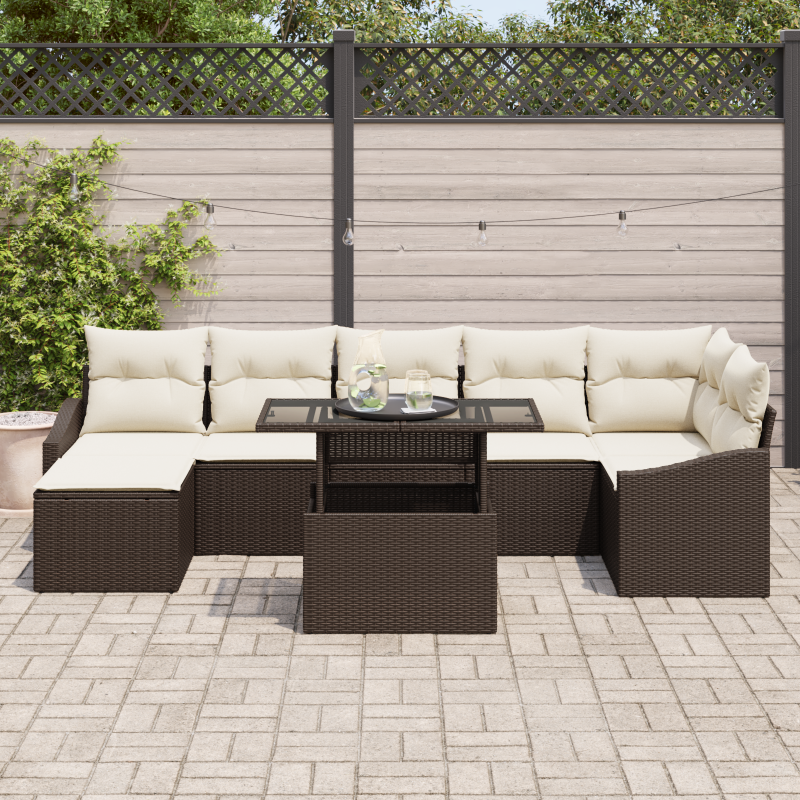 5-teiliges Garten Sofa Set mit Kissen braun Poly Rattan