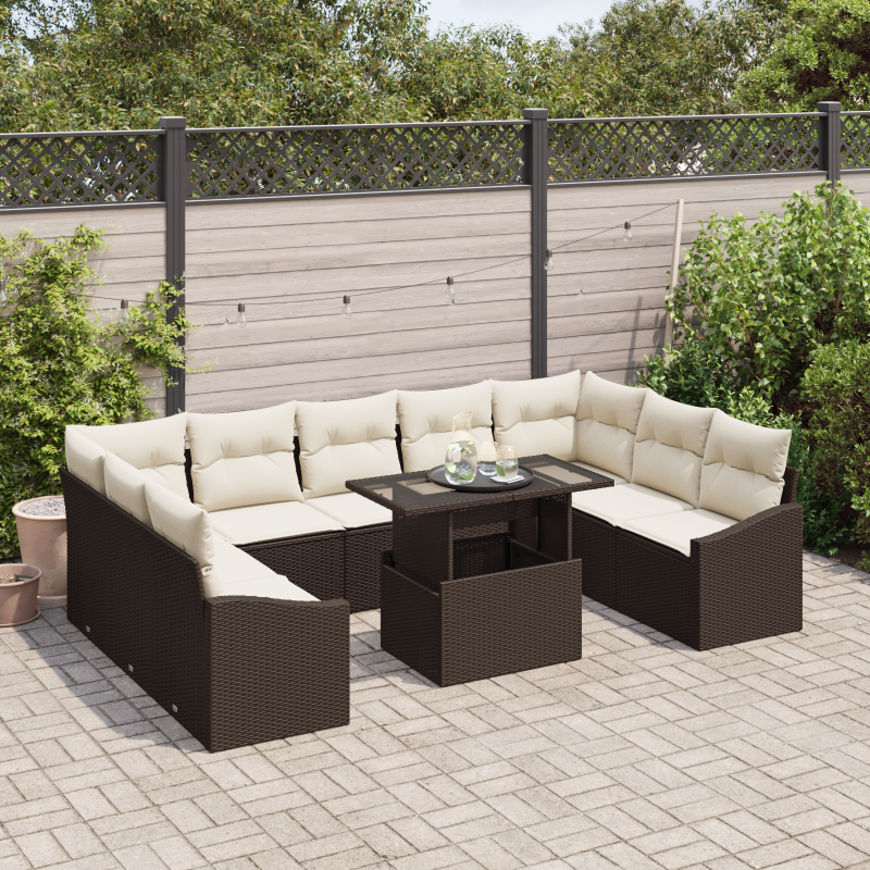6-teiliges Garten-Sofaset mit Kissen Schwarz Poly-Rattan