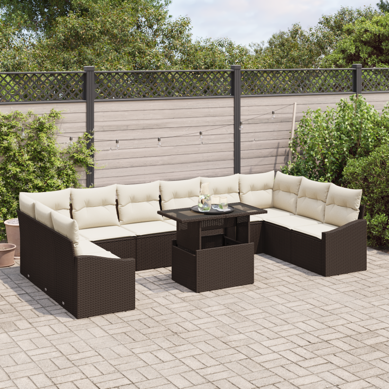 6-teiliges Garten-Sofa-Set mit Kissen Braun Poly Rattan
