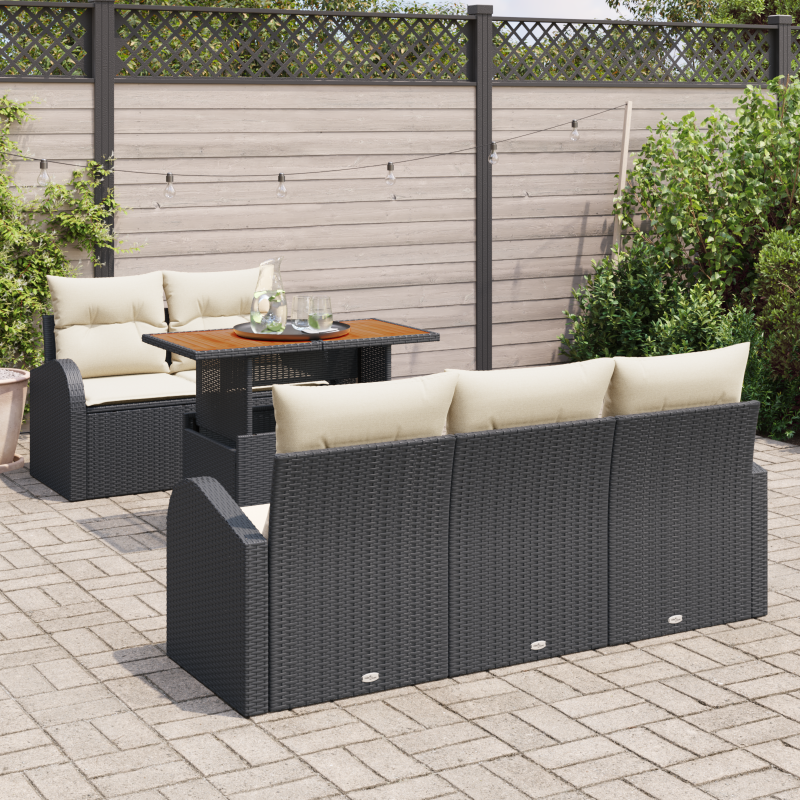 6-teiliges Garten Sofa Set mit Kissen Schwarz Poly Rattan