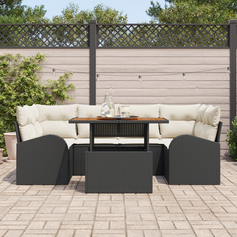 6-teiliges Garten Sofa Set mit Kissen Braun Poly Rattan