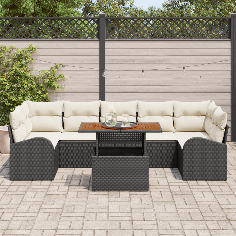 7-teiliges Garten Sofa Set mit Kissen Schwarz Poly-Rattan