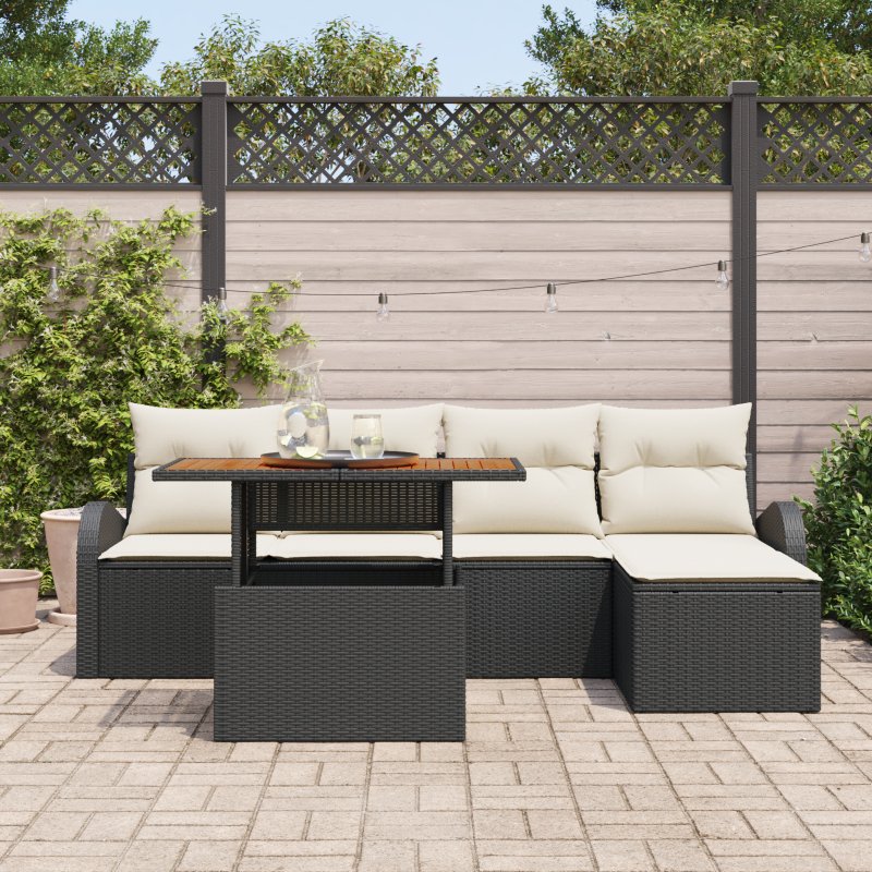 7-teiliges Garten-Sofa-Set mit Kissen in Braun Polyrattan