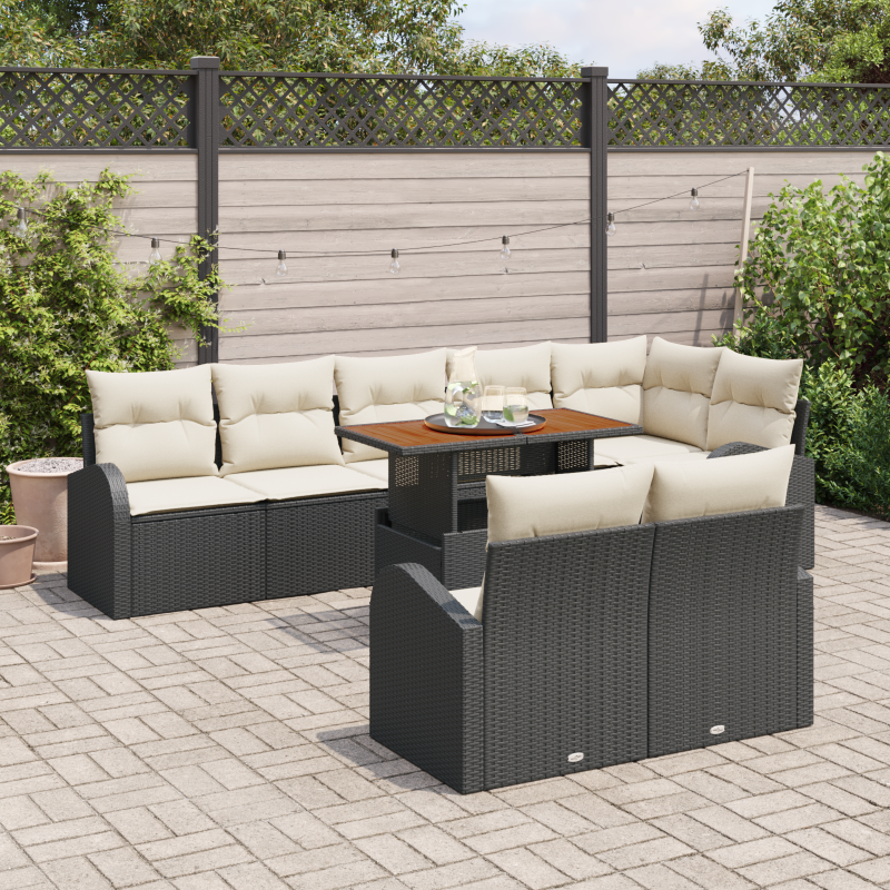 9-teiliges Garten Sofa Set mit Kissen, Braunes Poly-Rattan