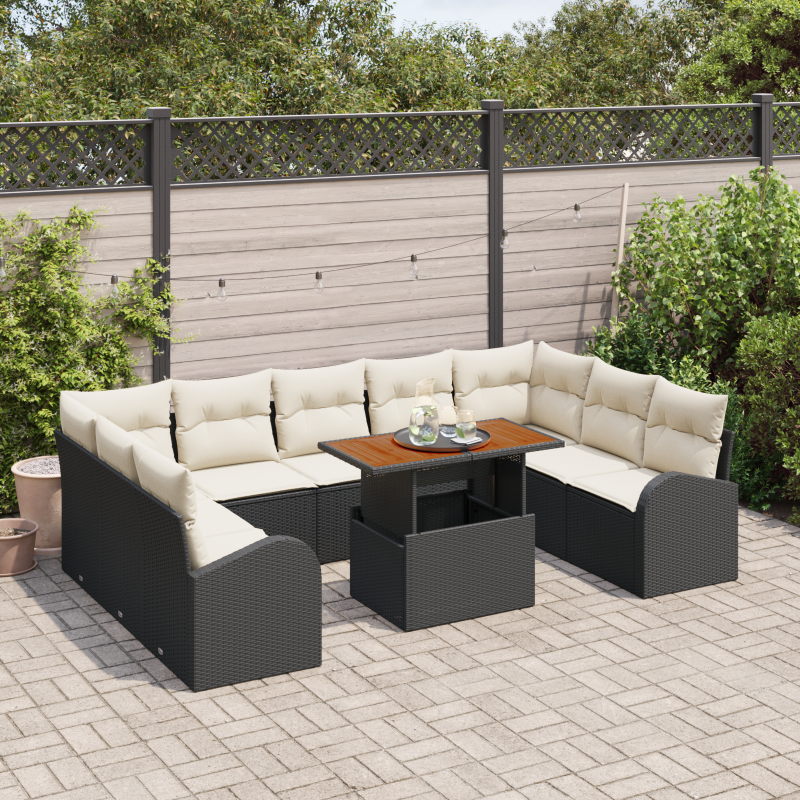 9-teiliges Garten Sofa Set mit Kissen Braun Poly Rattan