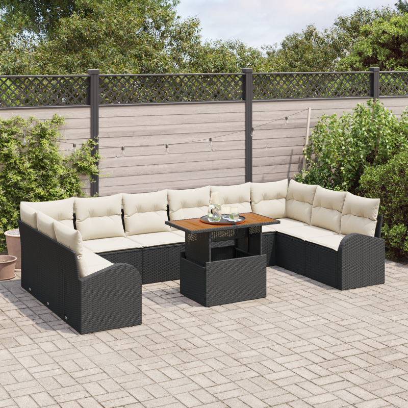 11-teiliges Garten-Sofa-Set mit Kissen Schwarz Poly-Rattan