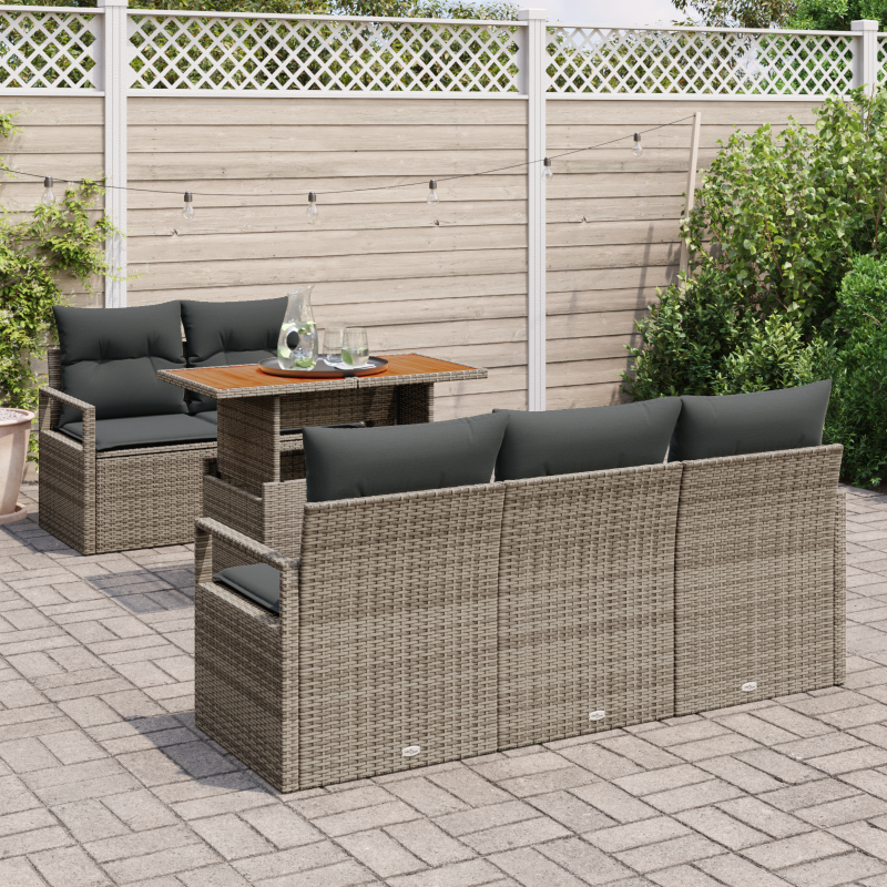 6-teiliges Garten Sofa Set mit Kissen Grau Poly Rattan