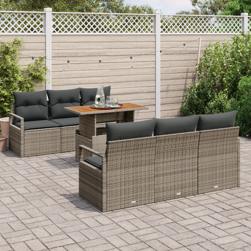 9-teiliges Garten-Sofaset mit Kissen Grau Poly Rattan