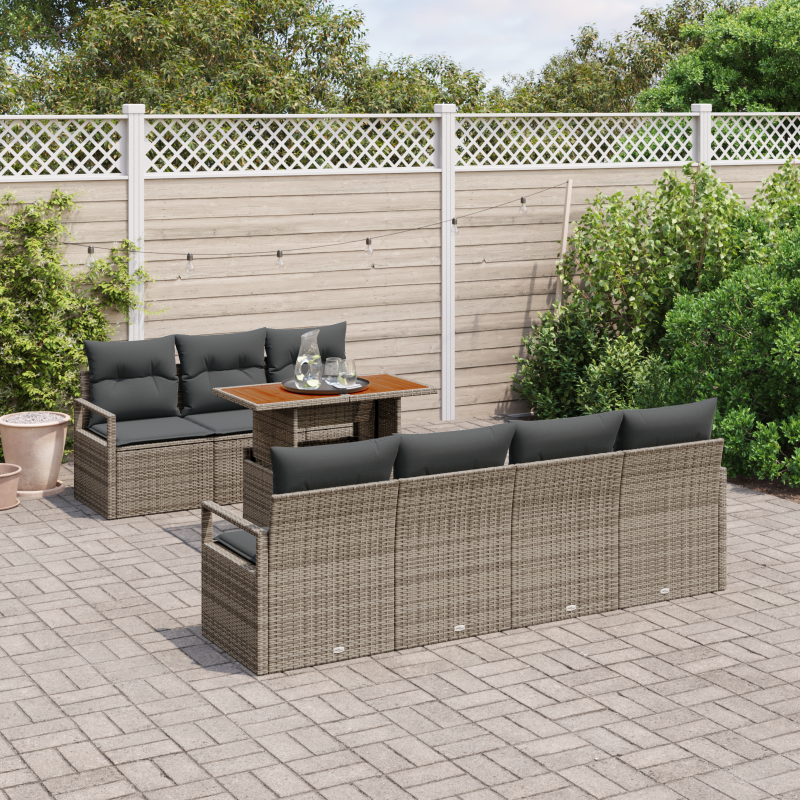 4-teiliges Garten Sofa Set mit Kissen Grau Poly Rattan