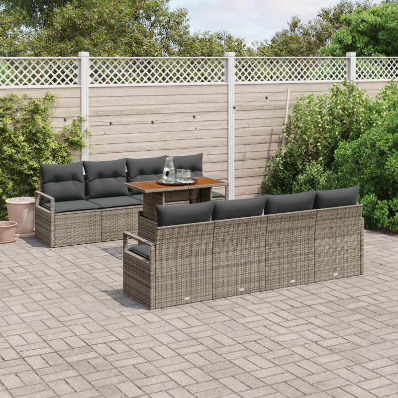 9-teilige Garten Sofa Set mit Kissen Grau Poly Rattan