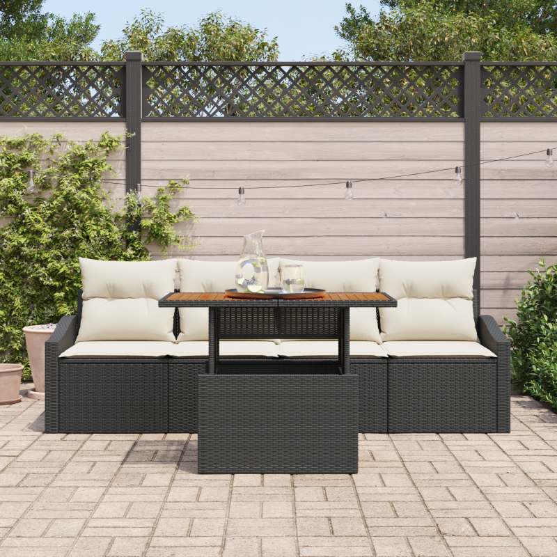 9-teilige Garten-Sofa-Set mit Kissen Beige Poly Rattan Akazie