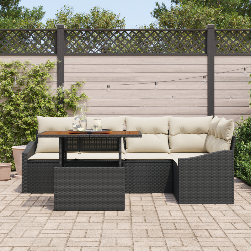 6-teiliges Garten Sofa Set mit Kissen Beige Poly Rattan