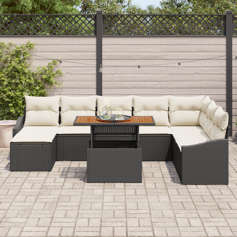 6-teiliges Garten-Sofa-Set mit Kissen aus beigem Poly-Rattan