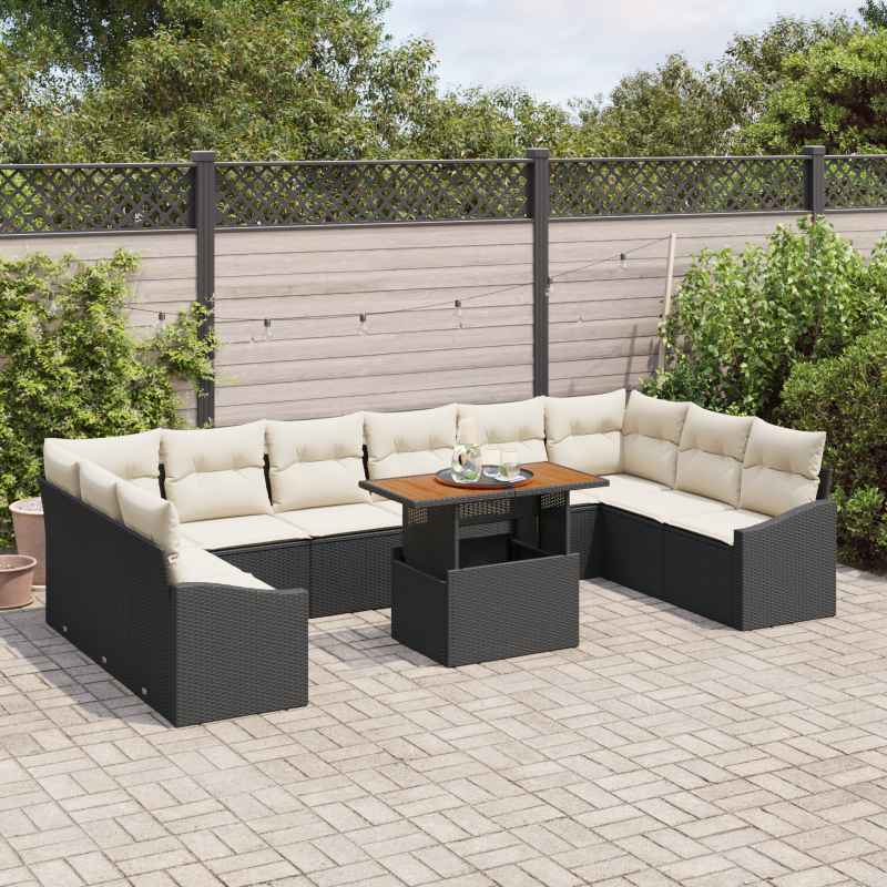 10-teilige Garten Sofa Set mit Kissen Beige Poly Rattan