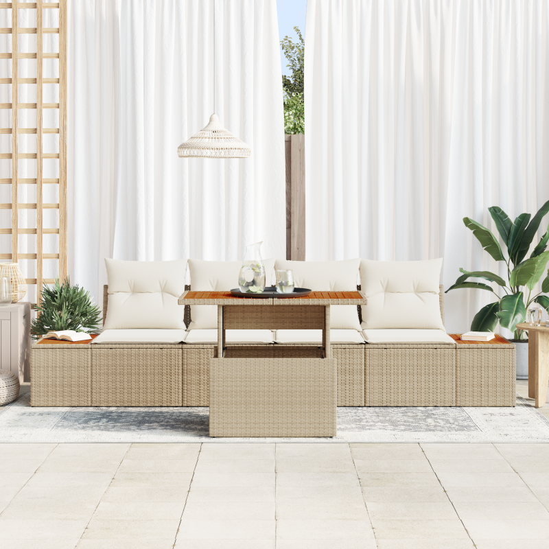 5-teiliges Garten-Sofa-Set mit Kissen Beige Poly Rattan