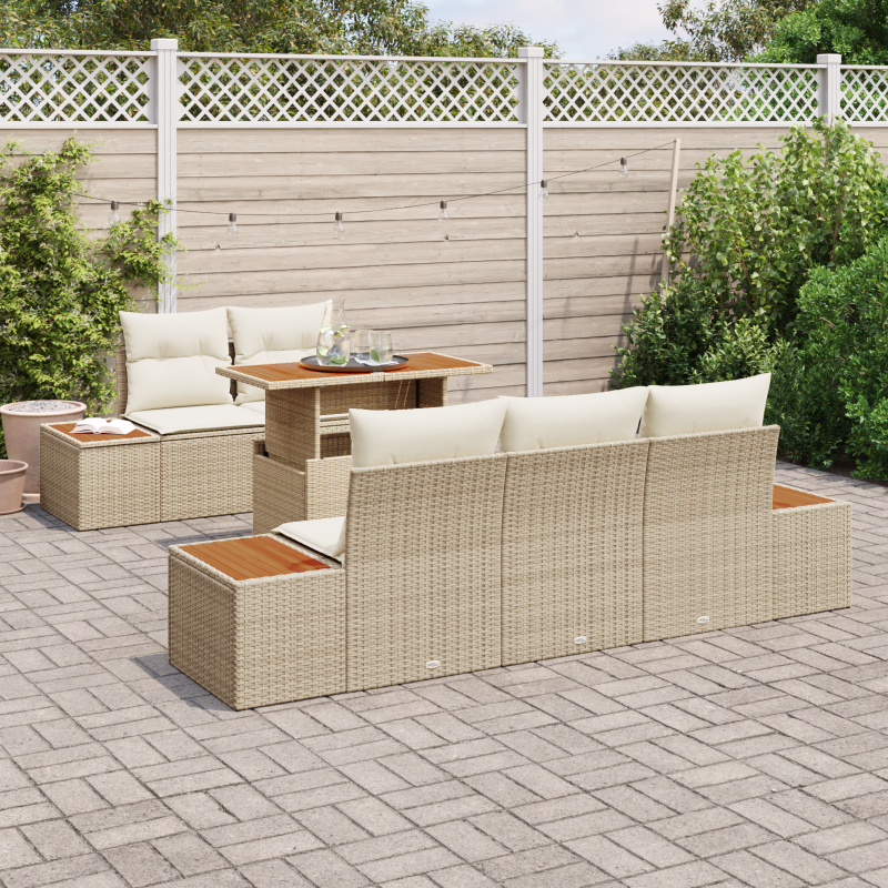 6-teiliges Garten Sofa Set mit Kissen Beige Poly Rattan