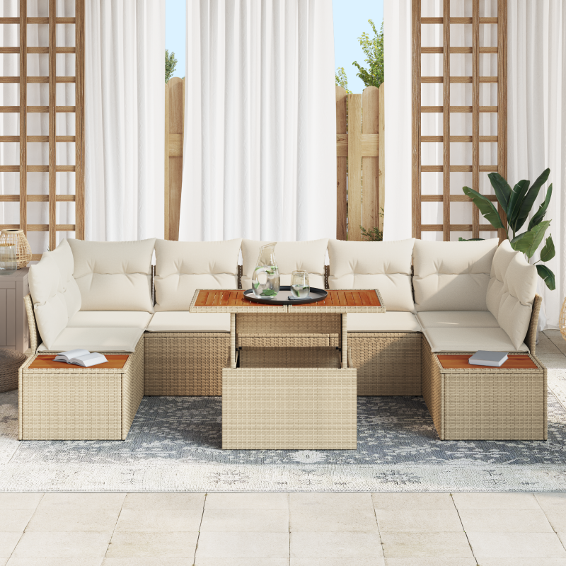 8-teiliges Garten-Sofa-Set mit Kissen Beige Poly Rattan