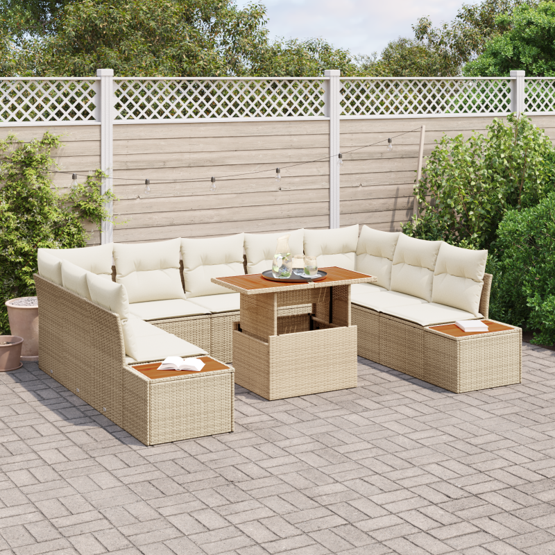 6-teiliges Garten-Sofa-Set mit Kissen Beige Poly Rattan