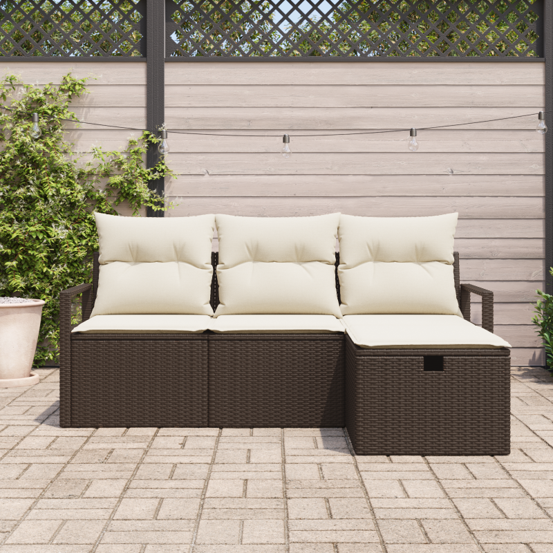 4-teilige Garten Sofa Set mit Kissen Braun Poly Rattan