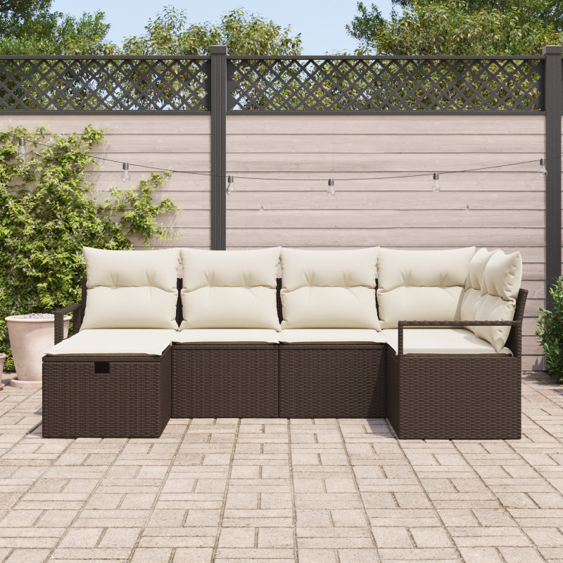 6-teiliges Garten Sofa Set mit Kissen Braun Poly Rattan