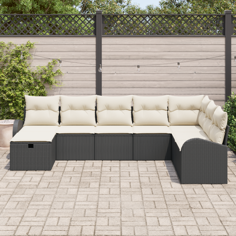 8-teiliges Garten Sofa Set mit Kissen in Schwarzem Poly Rattan