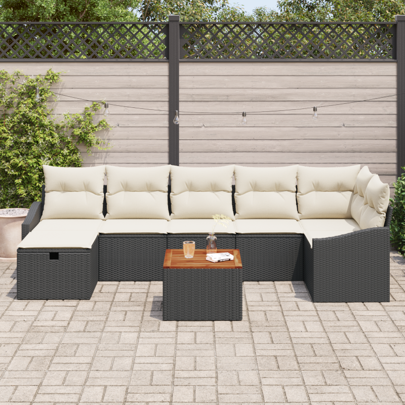 4-teiliges Garten Sofa Set mit Kissen Beige Poly Rattan