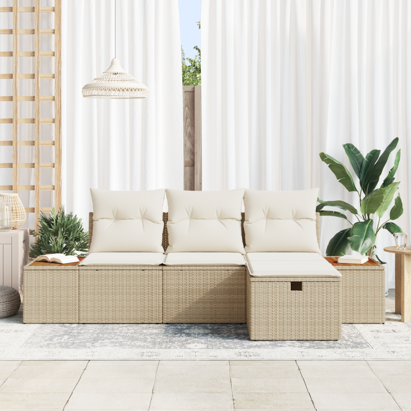 4-teiliges Garten-Sofa-Set mit Kissen Beige Poly Rattan