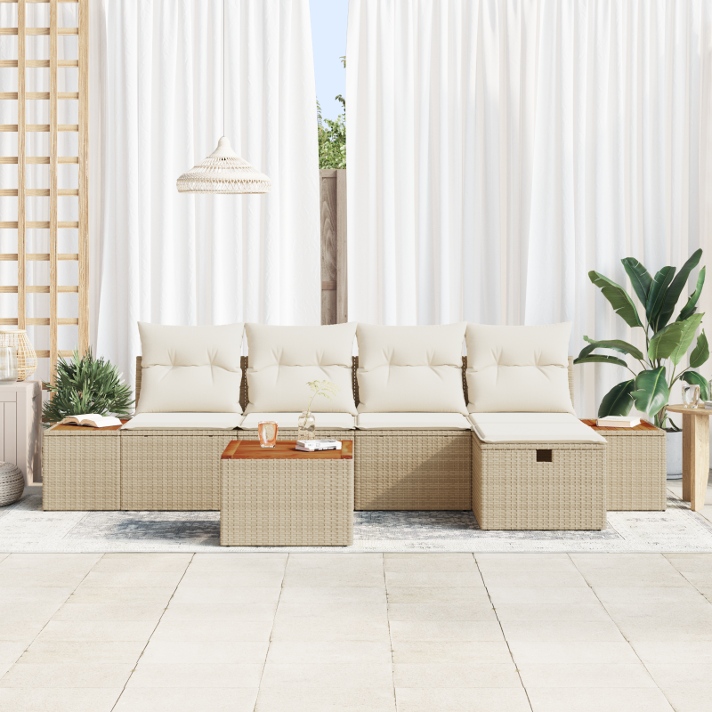 6-teiliges Garten Sofa Set mit Kissen, beiges Poly-Rattan