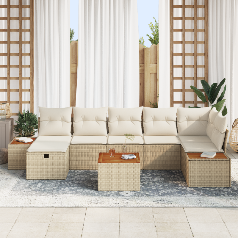 8-teiliges Garten Sofa Set mit Kissen in Beige Poly-Rattan