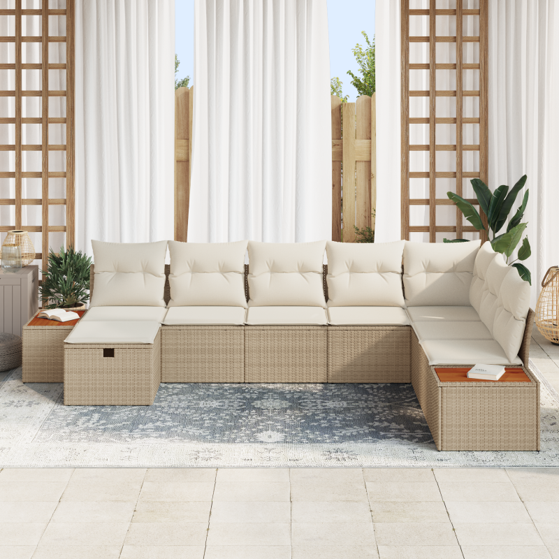 8-teiliges Garten Sofa Set mit Kissen Beige Poly Rattan