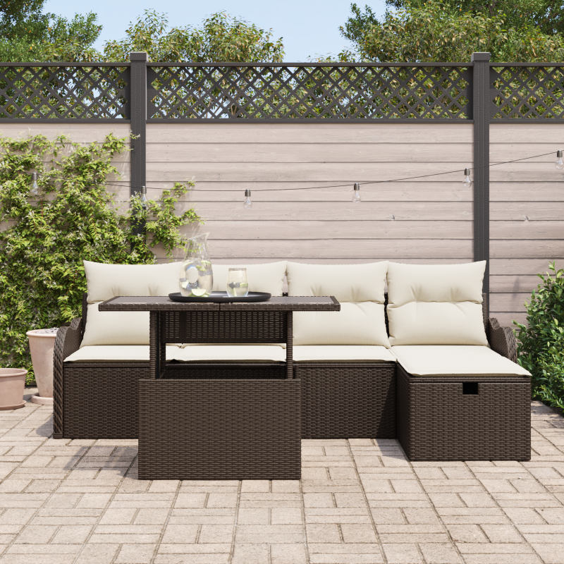 6-teiliges Garten Sofa Set mit Kissen Braun Poly Rattan
