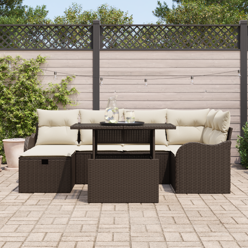 5-teiliges Garten Sofa Set mit Kissen Braunes Poly Rattan