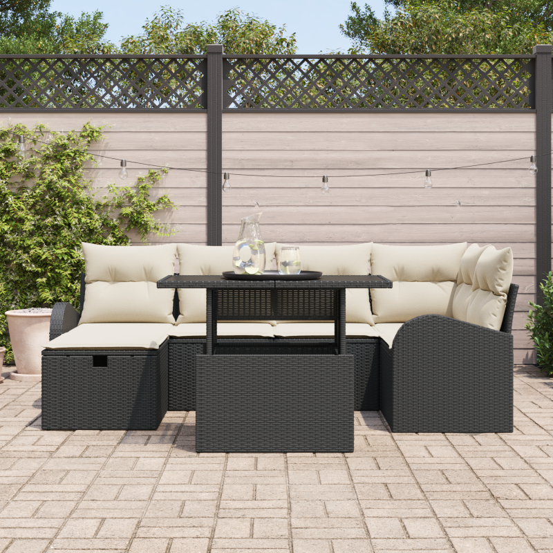 9 teiliges Garten Sofa Set mit Kissen Braun Poly Rattan