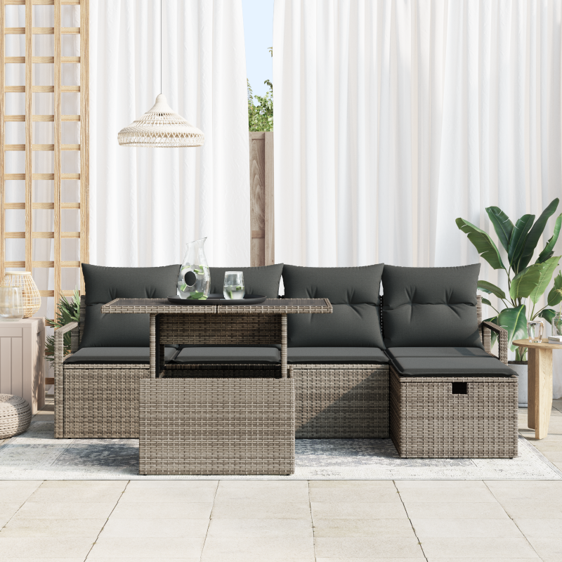 9-teiliges Garten Sofa Set mit Kissen Beige Poly Rattan