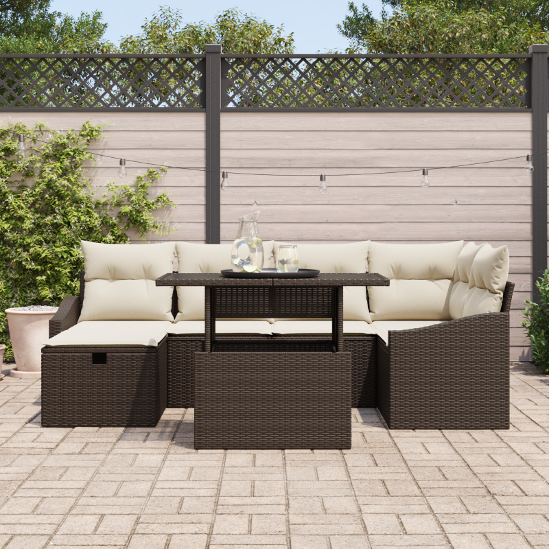 9-teiliges Garten-Sofa-Set mit Kissen Schwarz Poly Rattan