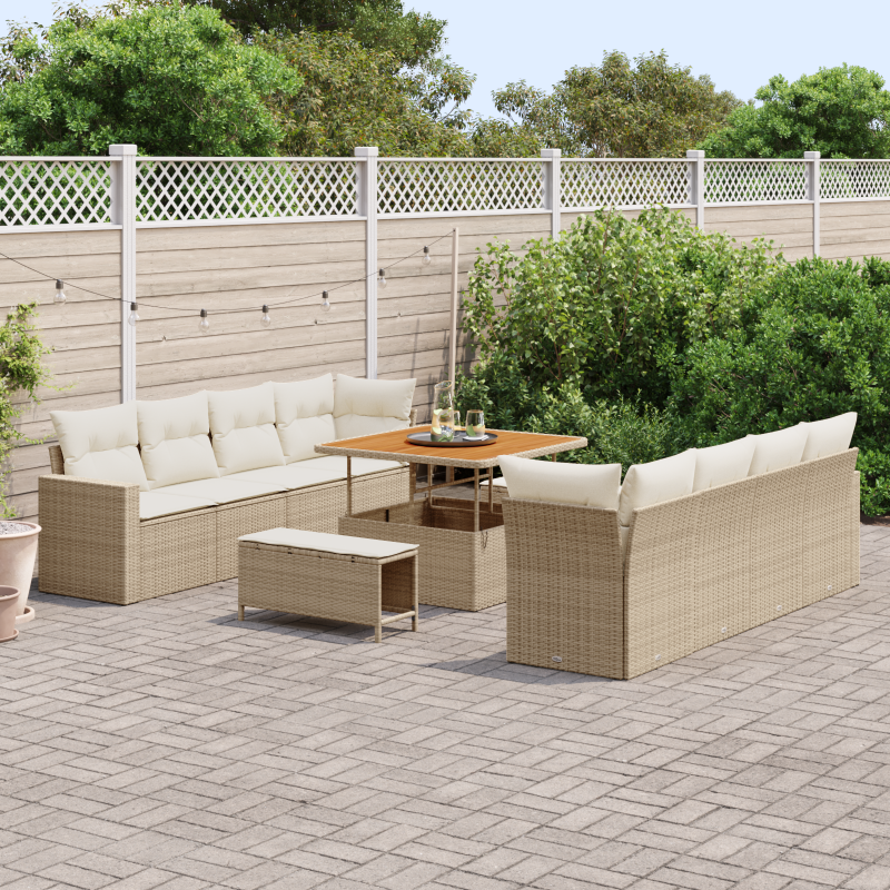 9-teiliges Garten Sofa Set mit Kissen Braun Poly Rattan