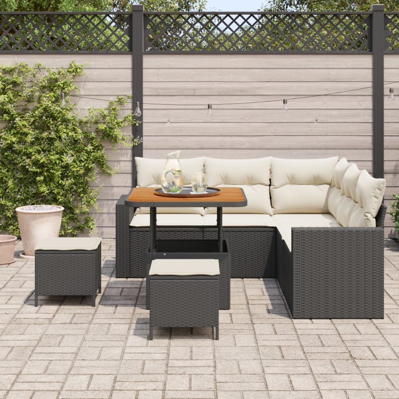 9-teiliges Garten-Sofaset mit Kissen Grau Poly Rattan