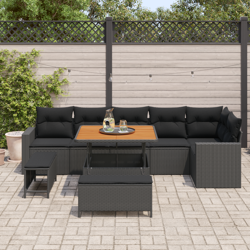 4-teiliges Garten Sofa Set mit Kissen Grau Poly Rattan