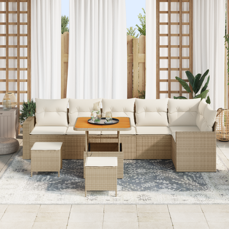 4-teiliges Garten Sofa Set mit Kissen Beige Poly Rattan