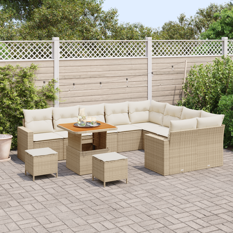 6-teiliges Garten-Sofaset mit Kissen Beige Poly Rattan Akazie