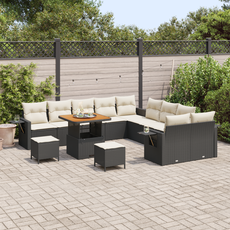13-teiliges Garten-Sofa-Set mit Kissen Schwarz Poly-Rattan Akazie