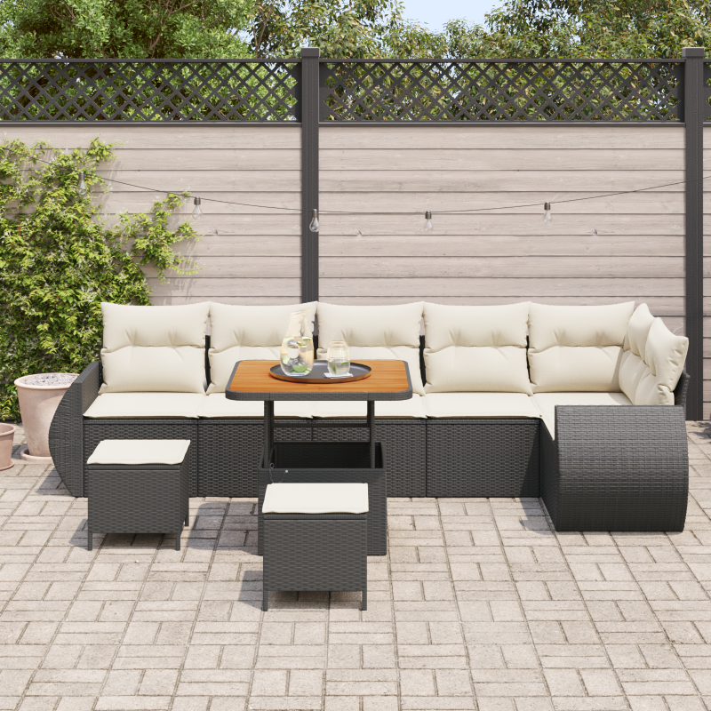 6-teiliges Garten Sofa Set mit Kissen Schwarz Poly Rattan