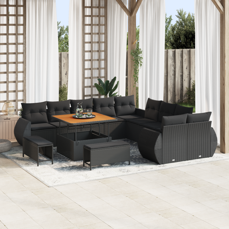 6-teiliges Garten Sofa Set mit Kissen Schwarz Poly Rattan