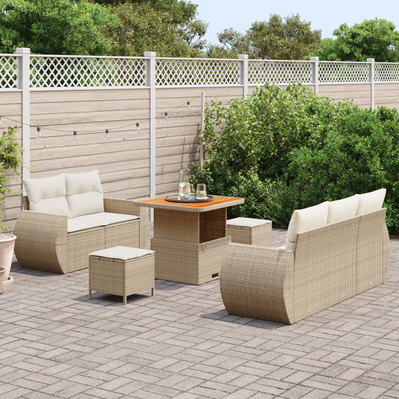 8-teiliges Garten Sofa Set mit Kissen in Beige
