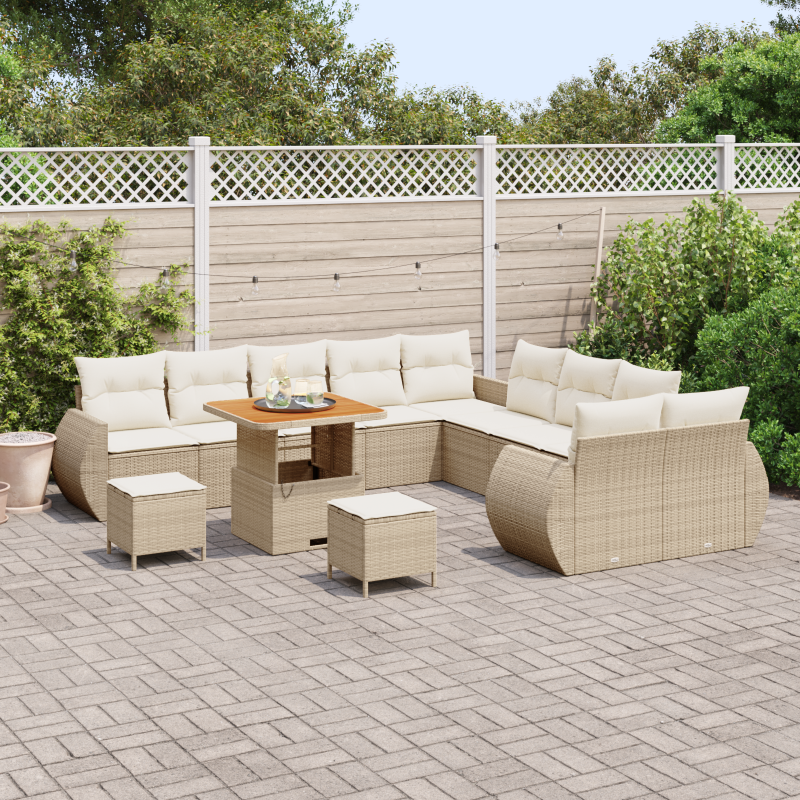 13-teilige Garten Sofa Set mit Kissen Beige Poly Rattan Akazie