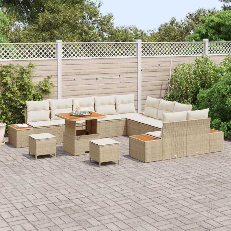 13-teiliges Garten Sofa Set mit Kissen in Beige aus Poly Rattan