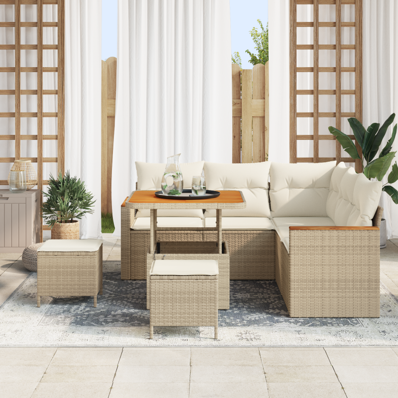 8-teiliges Garten-Sofa-Set mit Kissen Beige Poly-Rattan Akazie